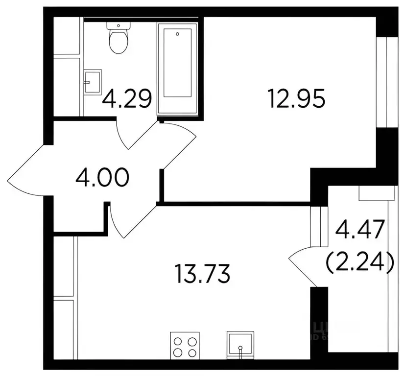 1-к кв. Московская область, Одинцово ул. Маршала Бирюзова, 7к4 (35.7 ... - Фото 1