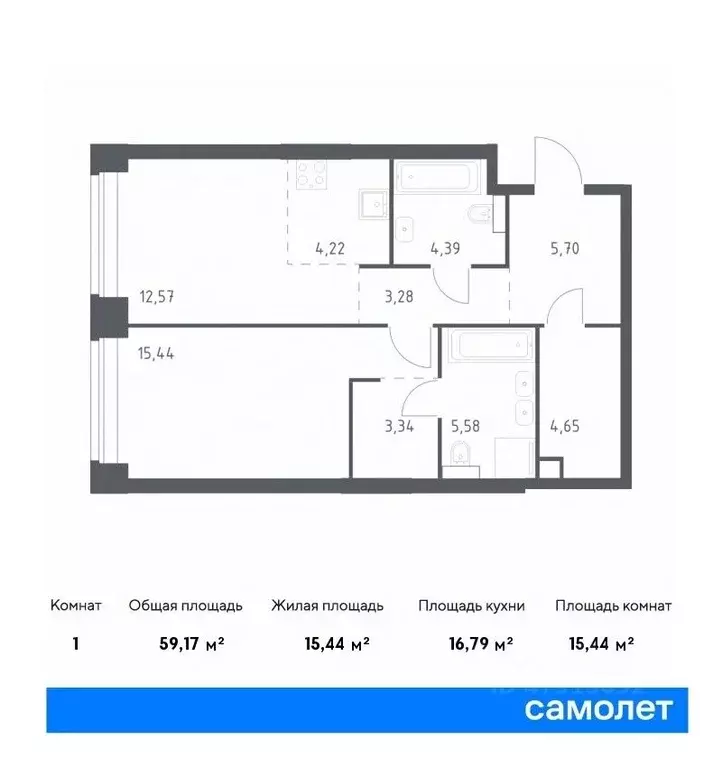 1-к кв. Москва Нова жилой комплекс, к1 (59.17 м) - Фото 0