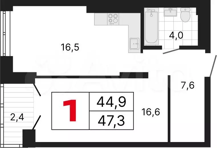 1-к. квартира, 47,4 м, 7/10 эт. - Фото 0