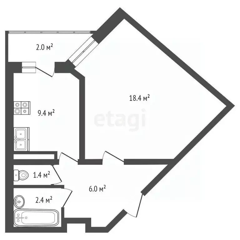 1-к кв. Ленинградская область, Мурино Всеволожский район, Оборонная ... - Фото 2