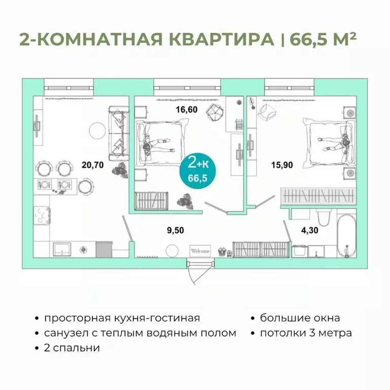 2-к кв. Оренбургская область, Оренбург Ростоши Премьер мкр,  (66.5 м) - Фото 1