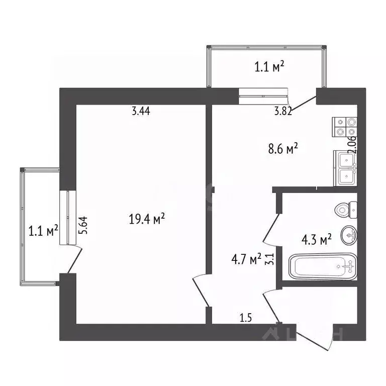 1-к кв. Крым, Феодосия ул. Дружбы, 30В (37.0 м) - Фото 2