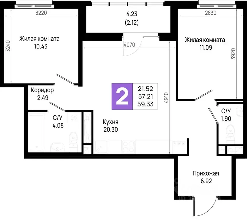2-к кв. Ленинградская область, Всеволожский район, Свердловское ... - Фото 0