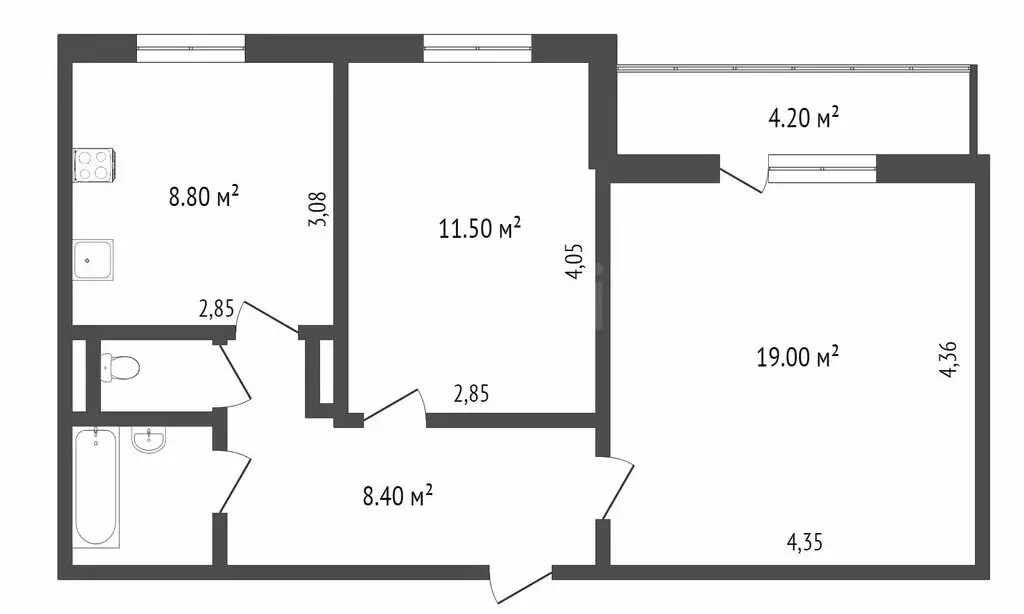 2-комнатная квартира: Тобольск, 8-й микрорайон, 37 (52 м) - Фото 1