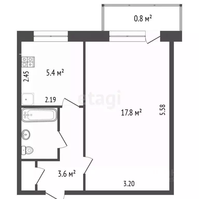 1-к кв. Крым, Симферополь ул. Ларионова (30.7 м) - Фото 2