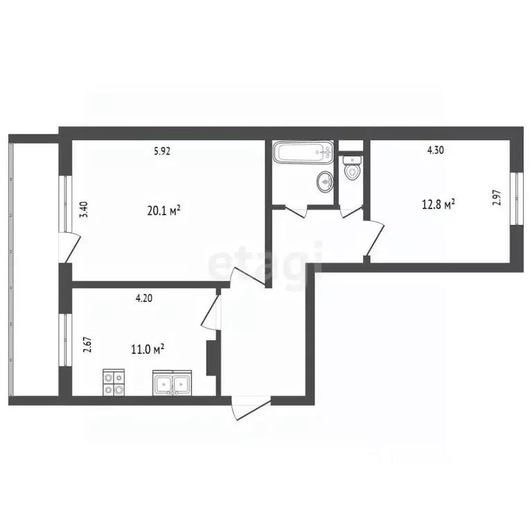 2-к кв. Томская область, Томск ул. Интернационалистов, 12/1 (59.5 м) - Фото 2