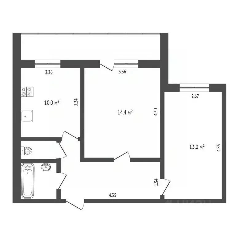 2-к кв. Тюменская область, Тюмень Магаданская ул., 11 (46.7 м) - Фото 1