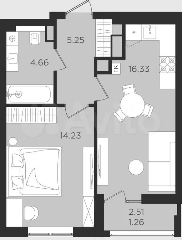 1-к. квартира, 42 м, 2/9 эт. - Фото 1