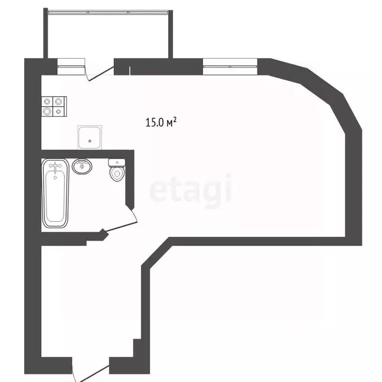Студия Тюменская область, Тюмень ул. Мельникайте, 150 (37.0 м) - Фото 1