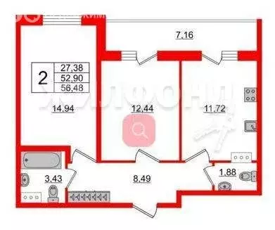 2-комнатная квартира: Санкт-Петербург, улица Чирикова, 5 (52.6 м) - Фото 0