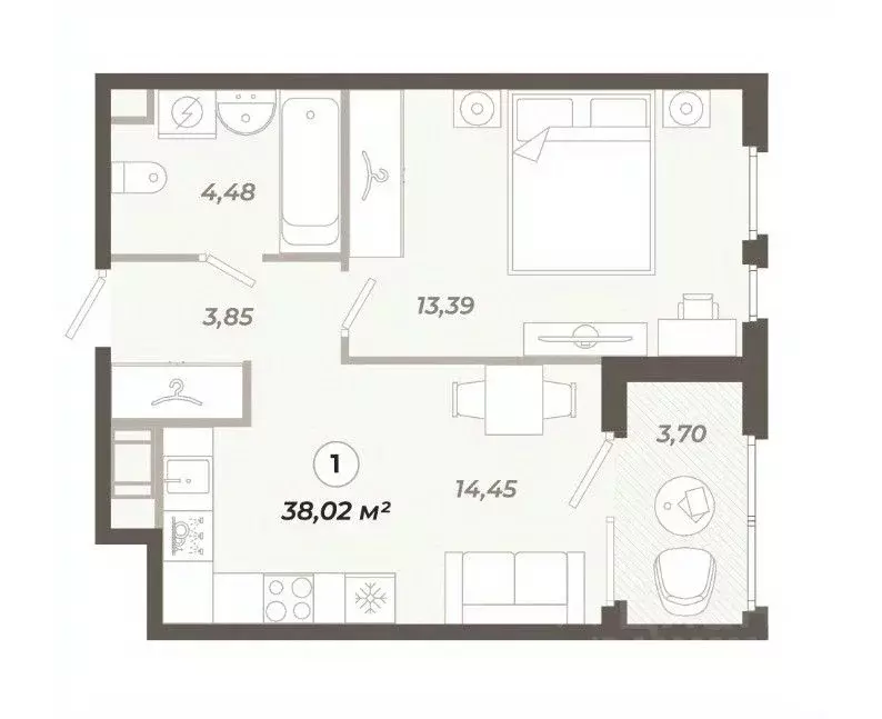 1-к кв. Санкт-Петербург ул. Коли Томчака, 21Д (38.02 м) - Фото 0