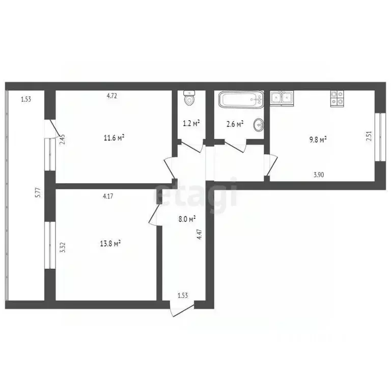 2-к кв. Ямало-Ненецкий АО, Ноябрьск Советская ул., 90А (34.3 м) - Фото 2