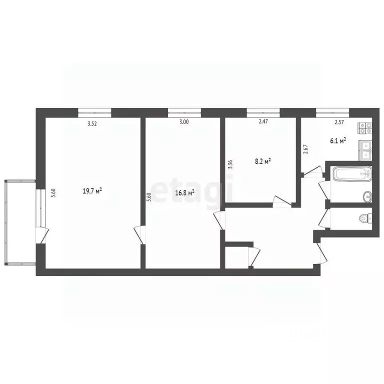 3-к кв. Калужская область, Калуга ул. Ленина, 27к1 (61.3 м) - Фото 2