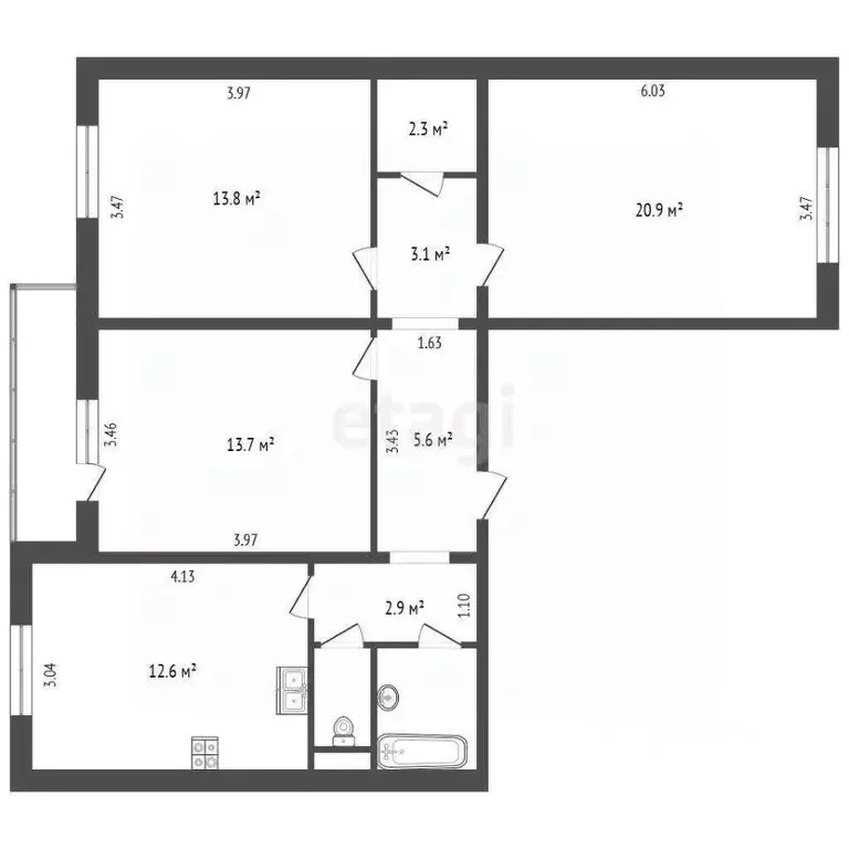 3-к кв. Московская область, Мытищи пер. 1-й Рупасовский, 17Б (79.1 м) - Фото 2
