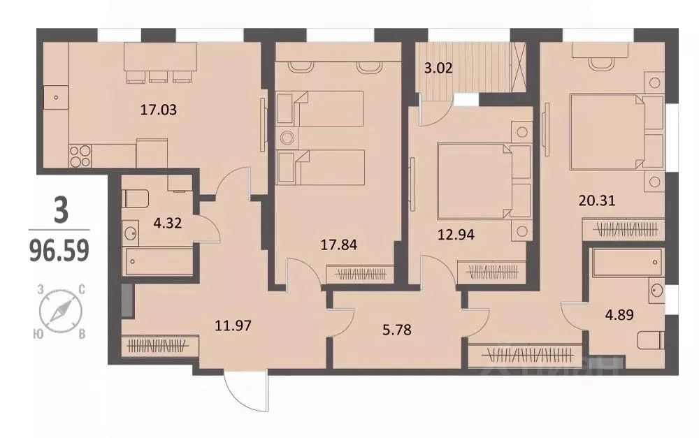 3-к кв. Курская область, Курск Хуторская ул., 33 (96.59 м) - Фото 0