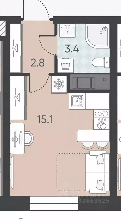 Студия Санкт-Петербург Якорная ул., 10 (21.5 м) - Фото 2