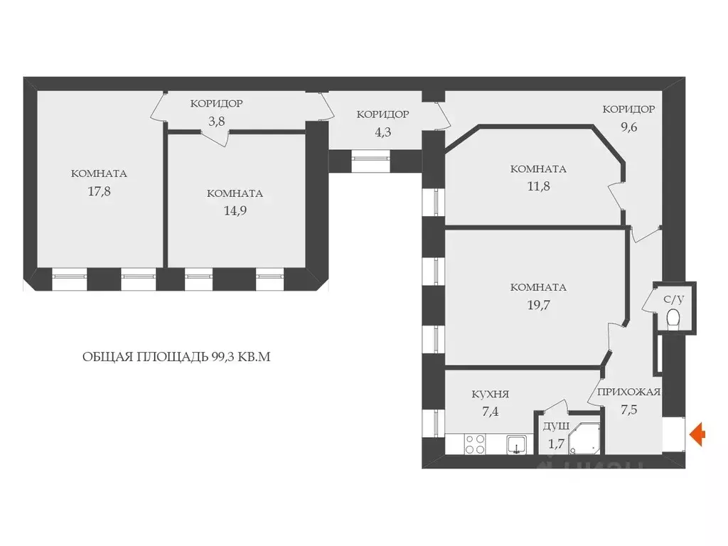 4-к кв. Санкт-Петербург Введенская ул., 17Б (99.3 м) - Фото 1