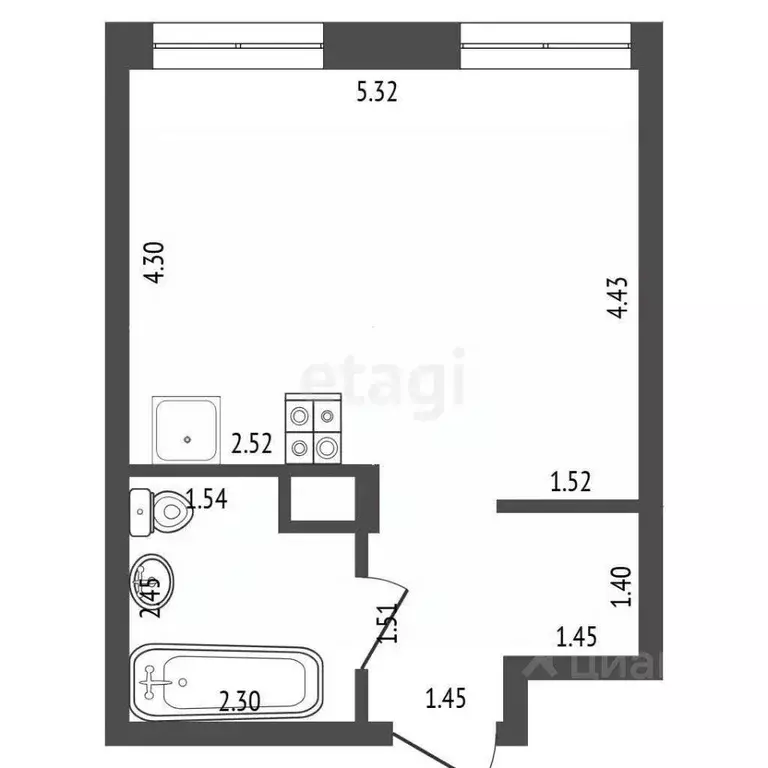 Студия Тюменская область, Тюмень ул. Андрея Кореневского, 3 (33.2 м) - Фото 2
