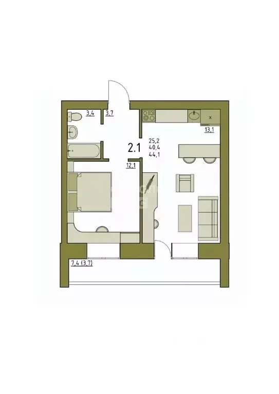 1-к кв. Вологодская область, Вологда ул. Чернышевского, 110Ак1 (44.1 ... - Фото 2