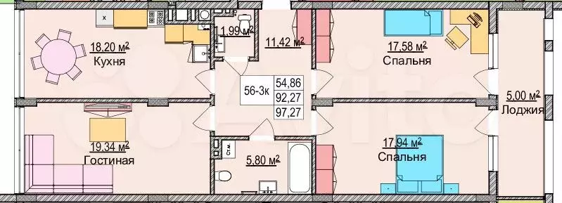 3-к. квартира, 98 м, 2/6 эт. - Фото 1