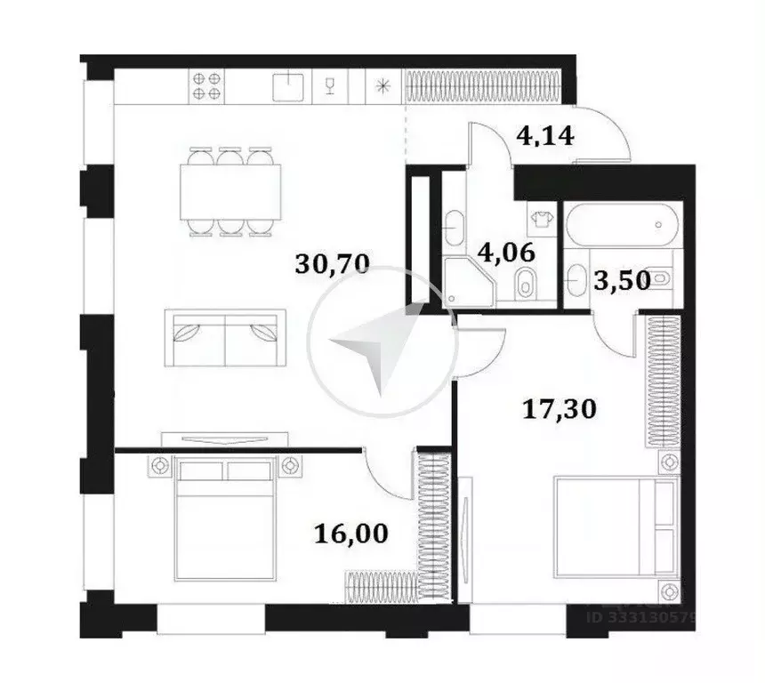Квартира, 2 комнаты, 75.7 м - Фото 2
