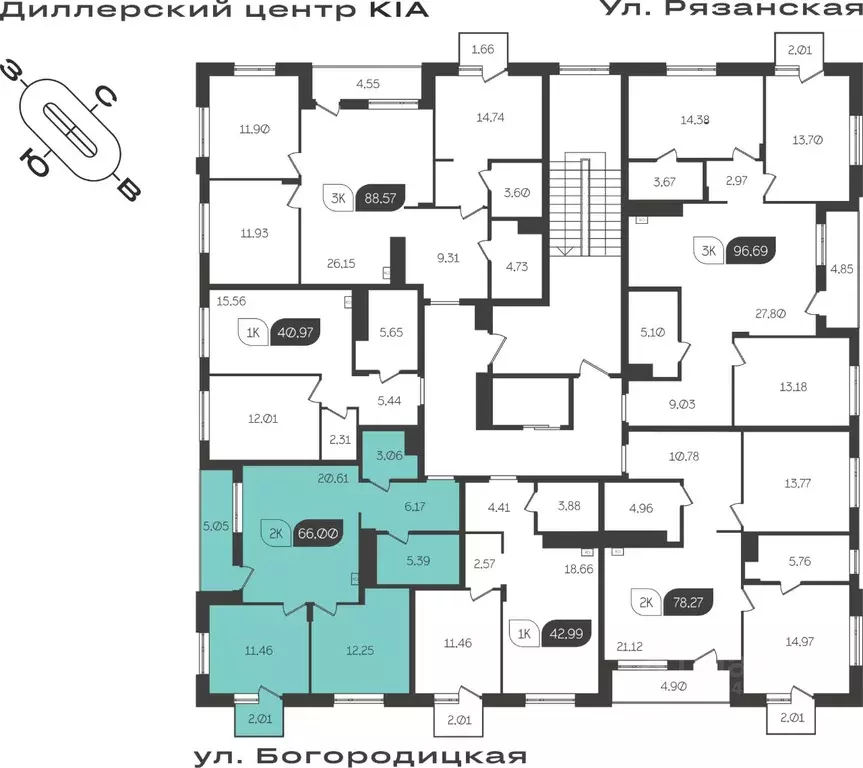 2-к кв. Тульская область, Тула ул. Богородицкая, 8В (66.0 м) - Фото 1