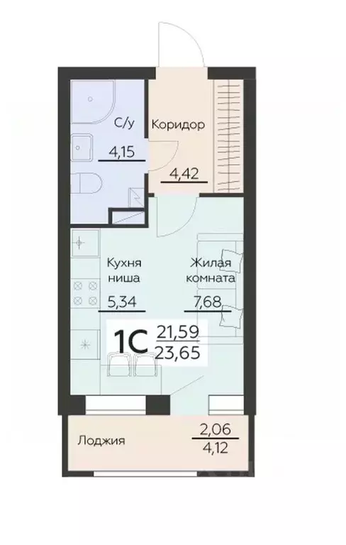 1-к кв. Воронежская область, Воронеж Заря жилой комплекс (23.65 м) - Фото 0