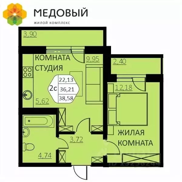 2-к кв. Пермский край, д. Кондратово ул. Г.Н. Нифантова, 4А (36.0 м) - Фото 0