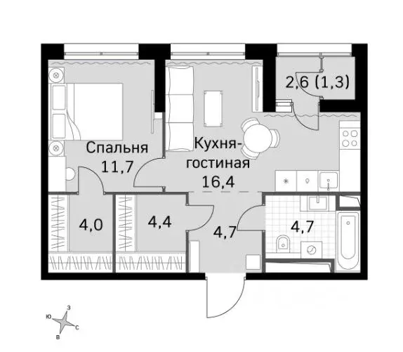 1-к кв. Москва Скай Гарден жилой комплекс (47.4 м) - Фото 0