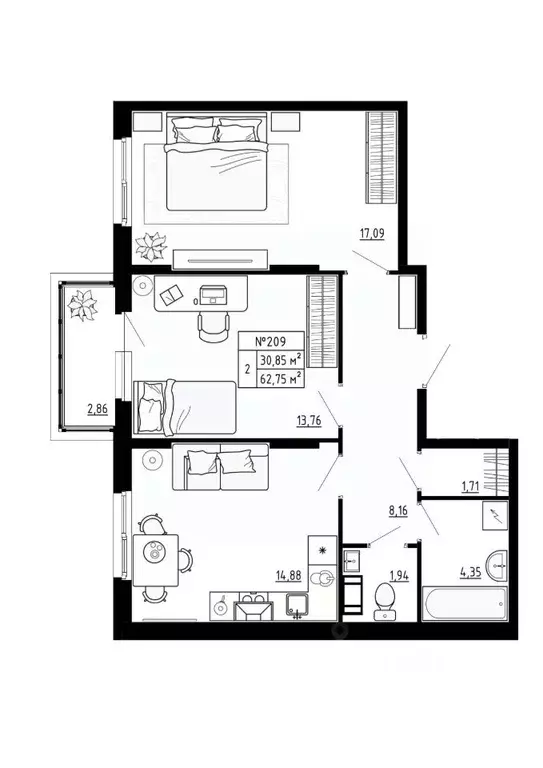 2-к кв. Ленинградская область, Ломоносовский район, Аннинское ... - Фото 1