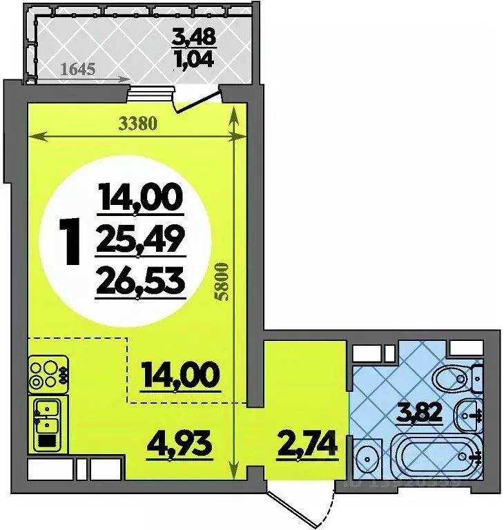 Студия Адыгея, Майкоп  (26.53 м) - Фото 1