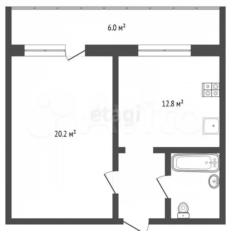 1-к. квартира, 40,4 м, 8/9 эт. - Фото 0