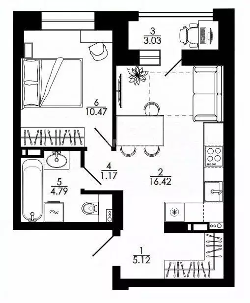 1-к кв. Липецкая область, Липецк ул. Е.И. Замятина, 1 (42.39 м) - Фото 2