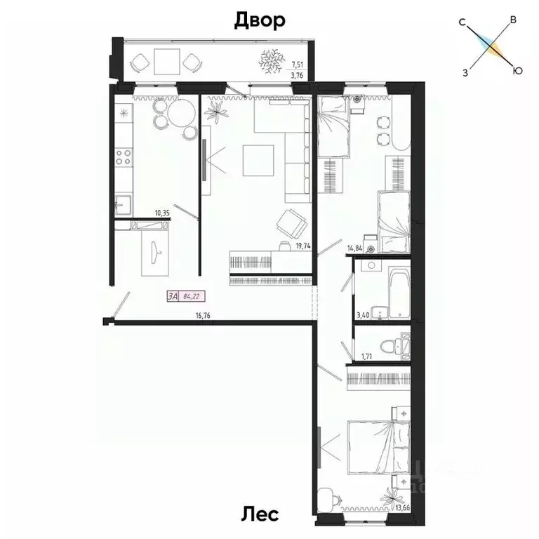 3-к кв. Томская область, Томск тракт Иркутский, 193А (84.0 м) - Фото 0