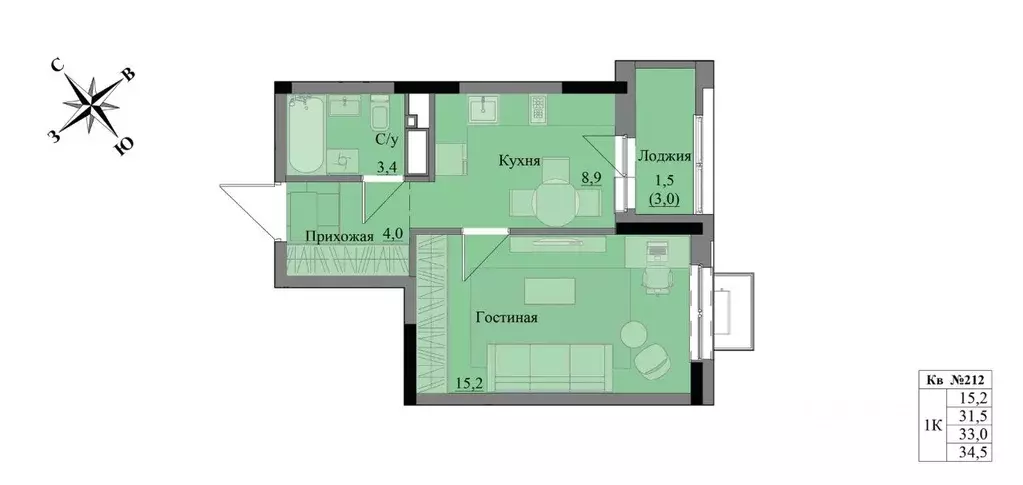 1-к кв. Удмуртия, Ижевск Краски Леса жилой комплекс (33.0 м) - Фото 0