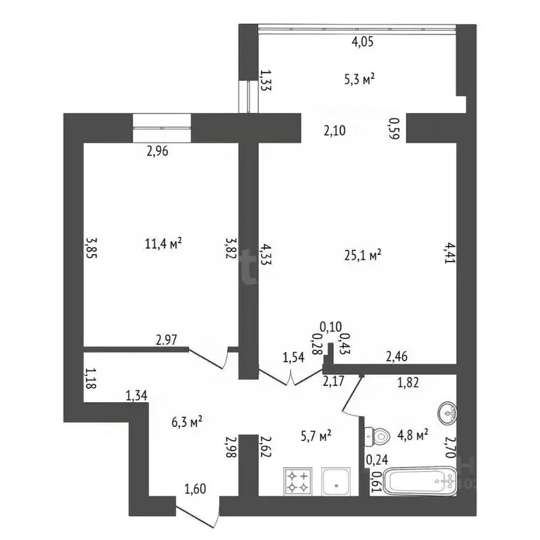 2-к кв. Башкортостан, Уфа Новомостовая ул., 8 (53.3 м) - Фото 2