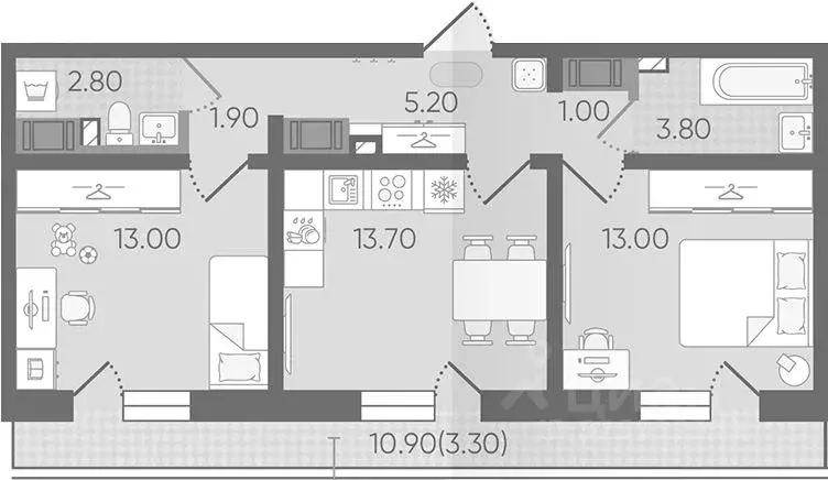 2-к кв. Санкт-Петербург ул. Пейзажная, 12 (58.7 м) - Фото 2