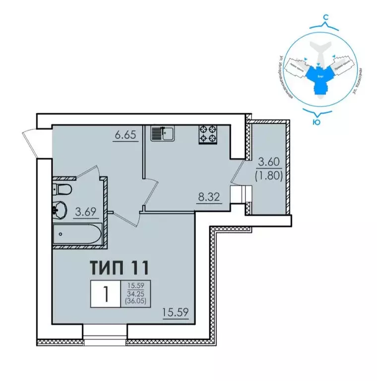 1-комнатная квартира: Сыктывкар, Колхозная улица, 16 (36.05 м) - Фото 0