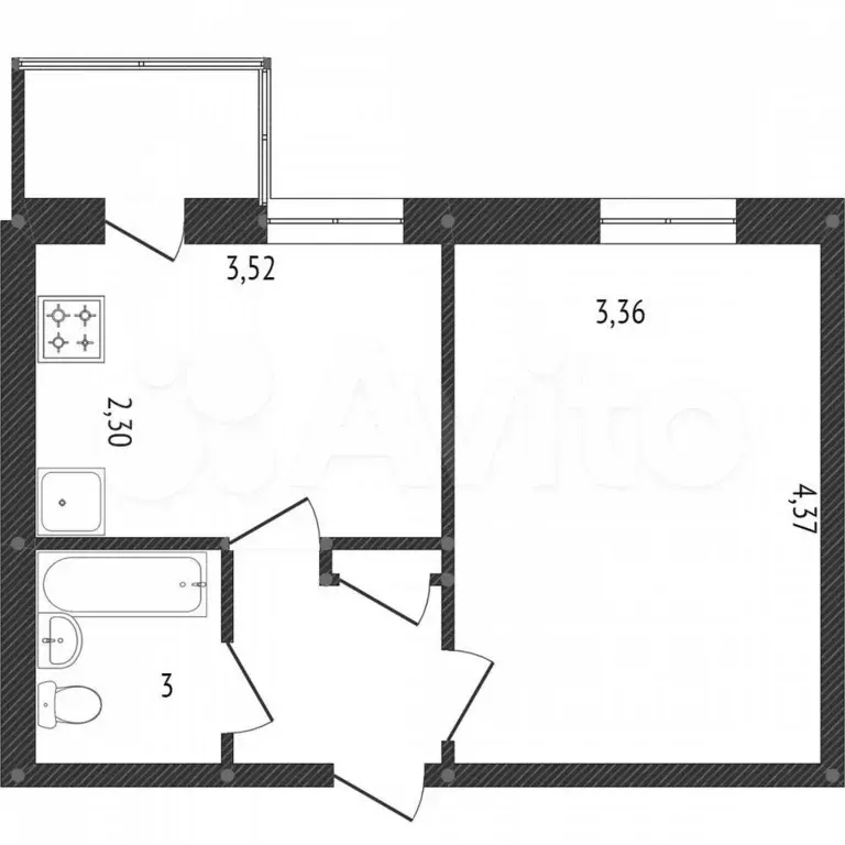 1-к. квартира, 35,1 м, 4/5 эт. - Фото 0