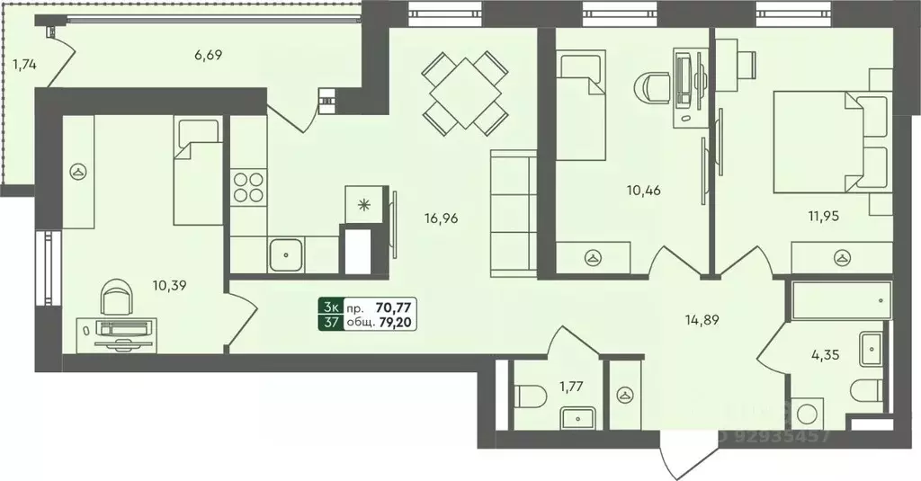 3-к кв. Омская область, Омск Красноярский тракт (79.2 м) - Фото 0