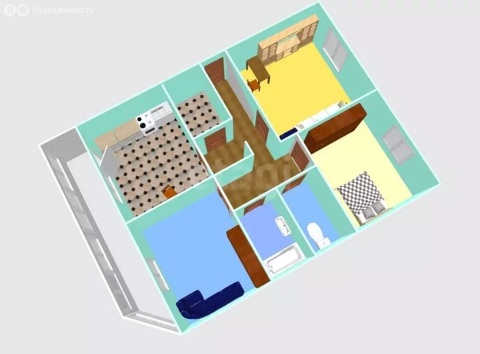 3-комнатная квартира: Южно-Сахалинск, Комсомольская улица, 239 (61.6 ... - Фото 1