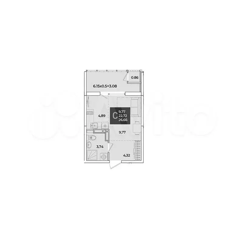 Квартира-студия, 26,7 м, 9/18 эт. - Фото 1