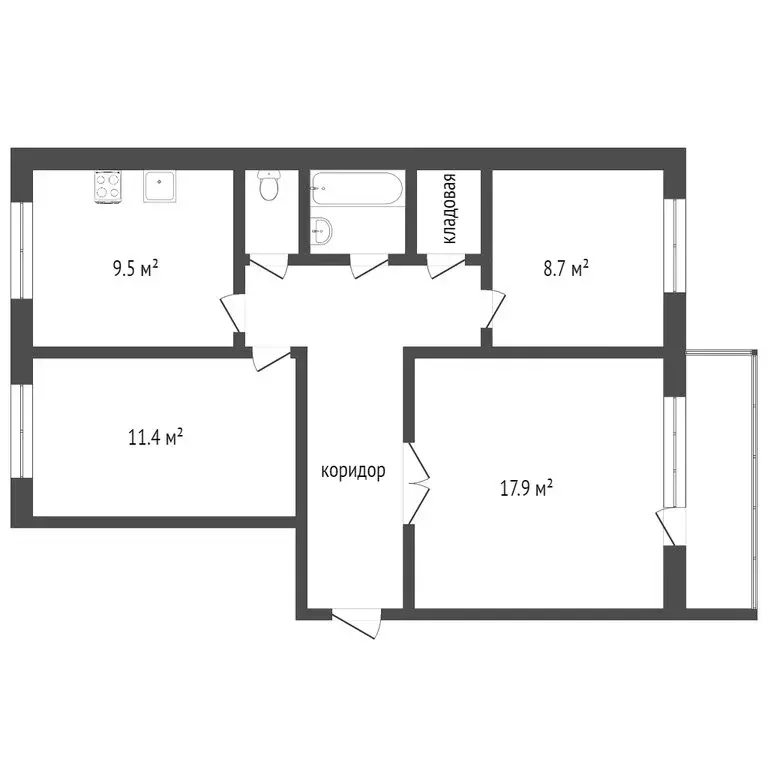 3-комнатная квартира: Тобольск, 9-й микрорайон, 31 (66 м) - Фото 1