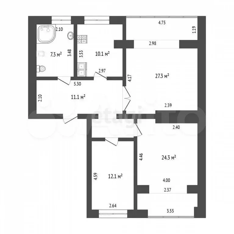 3-к. квартира, 95 м, 2/4 эт. - Фото 0