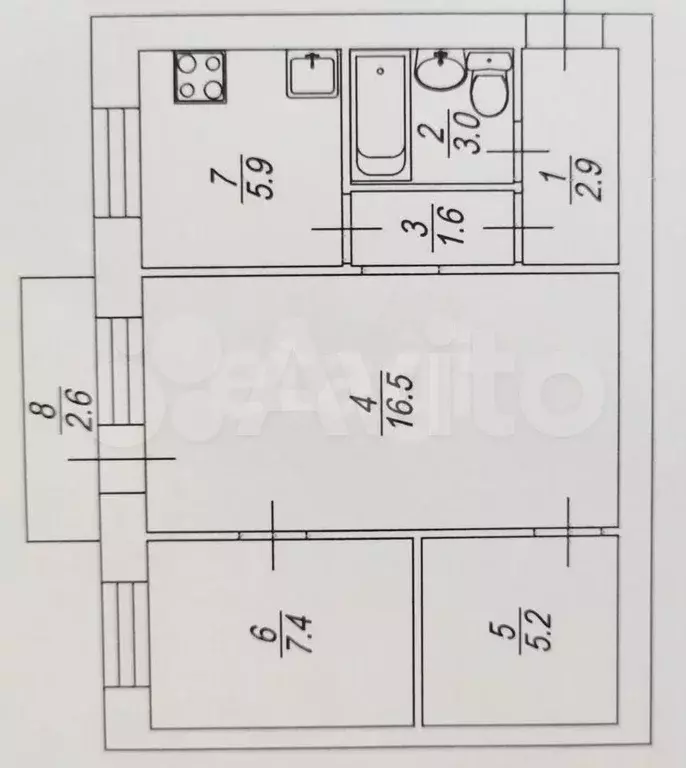 3-к. квартира, 42,5 м, 4/5 эт. - Фото 0