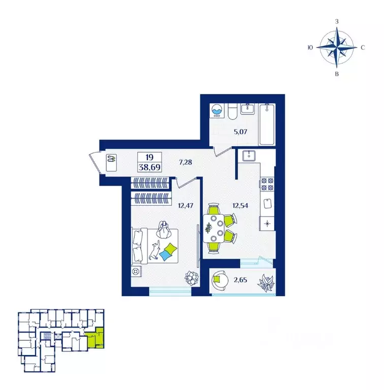 1-к кв. Калининградская область, Зеленоградск  (38.69 м) - Фото 1