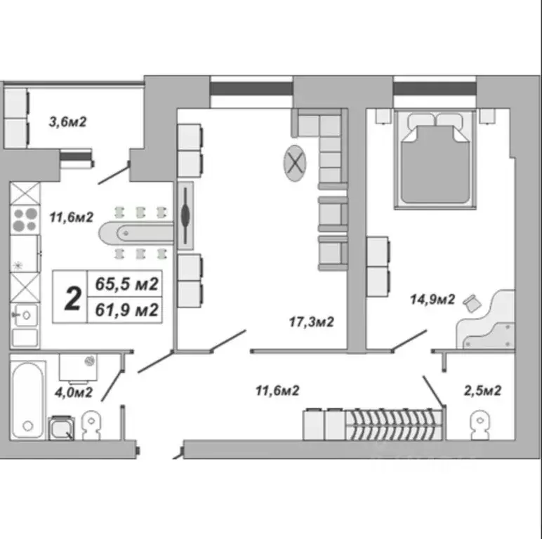 2-к кв. Тамбовская область, Тамбов ул. Чичерина, 7к2 (65.5 м) - Фото 1