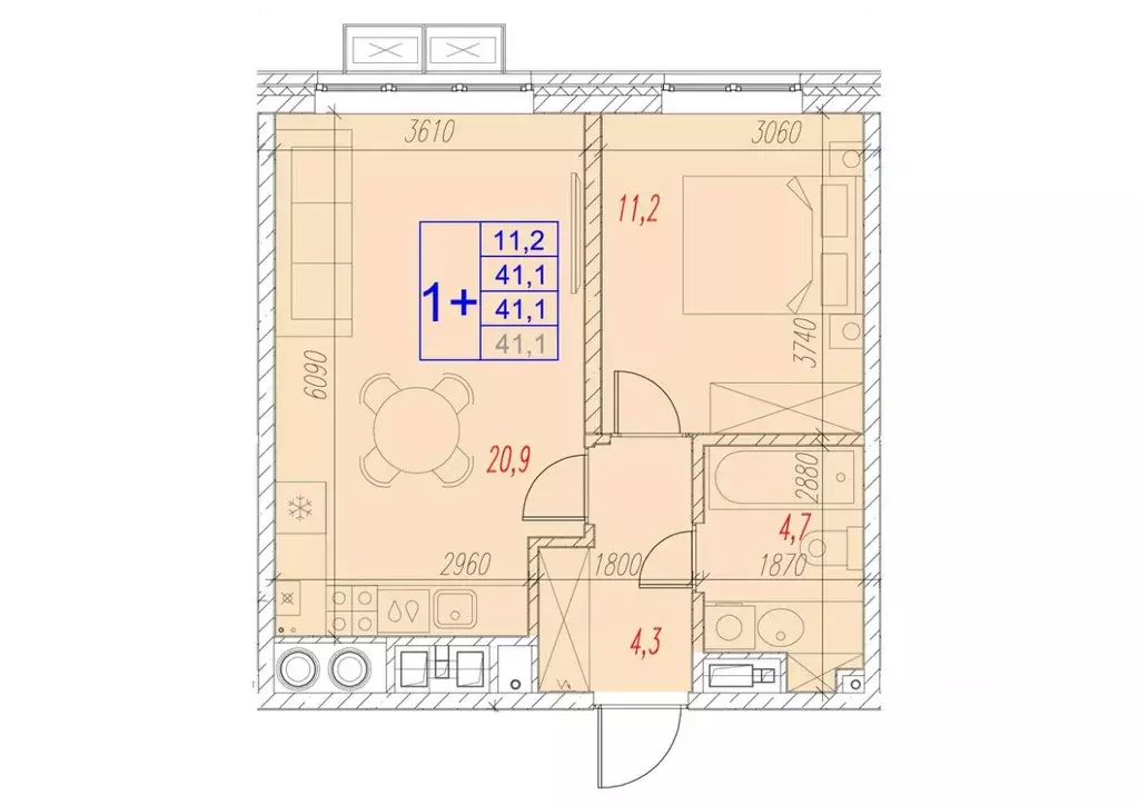 1-к кв. Астраханская область, Астрахань ул. Трофимова (41.1 м) - Фото 0