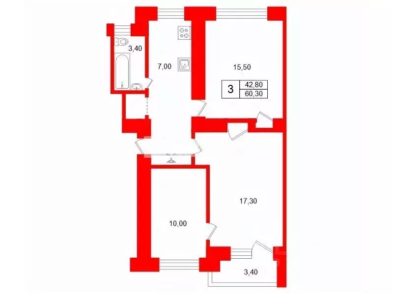 3-к кв. Санкт-Петербург ул. Декабристов, 29Б (60.3 м) - Фото 2