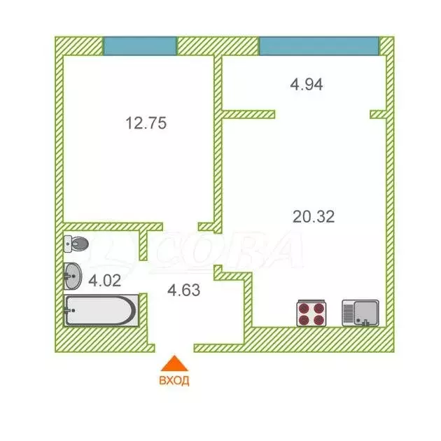 2-комнатная квартира: Тюмень, Газопромысловая улица, 1к2 (47.4 м) - Фото 0